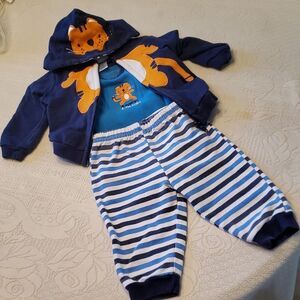 Weeplay "Tiger Tough" 3 Pc Outfit - Pants Shirt Hooded Sweatshirt Sz 6-9 Mos